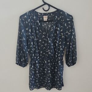 Mossimo Sheer Navy Bird Print Blouse
